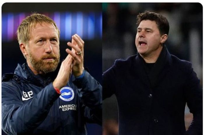 Graham Potter (kiri) dan Mauricio Pochettino menjadi kandidat pelatih Chelsea.