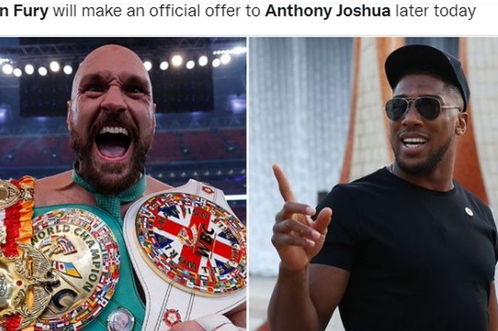 Montase dua petinju kelas berat, Tyson Fury (kiri), dan Anthony Joshua (lanan).