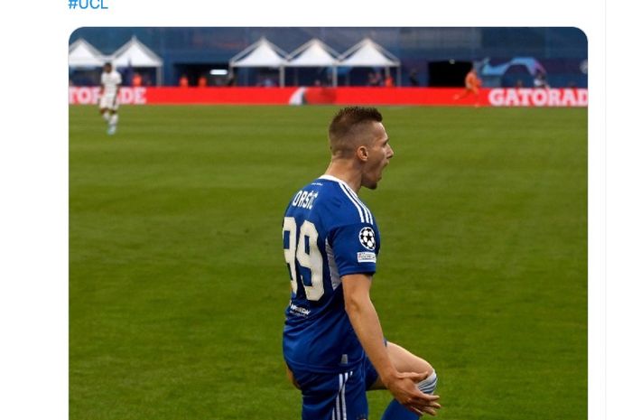 Pemain Dinamo Zagreb, Mislav Orsic, merayakan golnya ke gawang Chelsea pada matchday 1 Liga Champions Grup E, Selasa (6/9/2022) waktu setempat di Stadion Maksimir