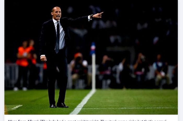 Pelatih Juventus, Massimiliano Allegri, saat timnya meladeni Paris Saint-Germain pada matchday 1 Grup H Liga Champions di Stadion Parc des Princes, Paris, Selasa (6/9/2022)