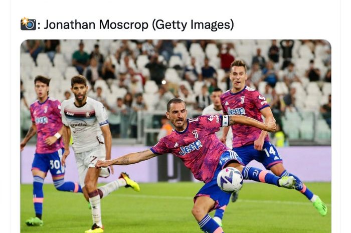 Momen gol Leonardo Bonucci untuk Juventus saat melawan Salernitana di Allianz Stadium, Turin, Senin (12/9/2022) dini hari WIB