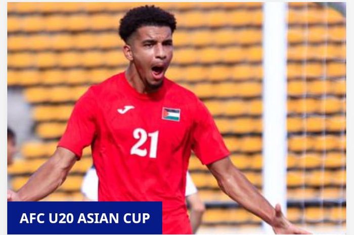 Pemain Timnas U-20 Palestina melakukan selebrasi usai mencetak gol ke gawang Guam di laga Grup C Kualifikasi Piala Asia U-20 2023, Senin (12/9/2022).