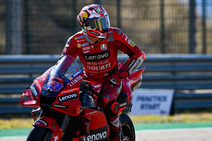 Pembalap Ducati Lenovo, Jack Miller menjadi yang tercepat pada sesi latihan bebas hari pertama MotoGP Aragon 2022, Jumat (16/9/2022) 