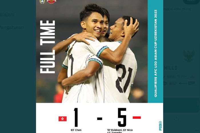 Marselino Ferdinan dkk selebrasi usai memastikan kemenangan 5-1 Timnas U-20 Indonesia atas Hongkong di Kualifikasi Piala Asia U-20 2023.