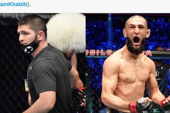 Tingkat kehebatan Khabib Nurmagomedov (kiri) dan jagoan UFC, Khamzat Chimaev (kanan) dibahas juara gulat, Buvaisar Saitiev.