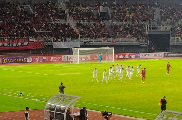 Selebrasi pemain Vietnam setelah mencetak gol kedua ke gawang Timnas U-20 Indonesia.