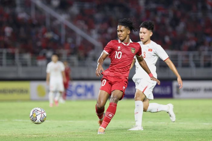 Ronaldo Kwateh pada laga timnas U-20 Indonesia vs Vietnam di Kualifikasi Piala Asia U-20 2023.