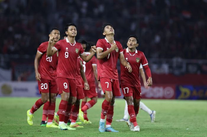 Selebrasi Marselino Ferdinan pada laga timnas U-20 Indonesia vs Vietnam di Kualifikasi Piala Asia U-20 2023.