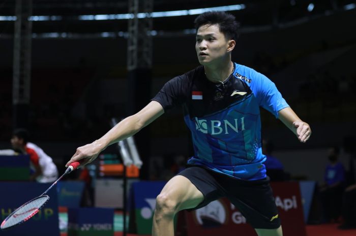 Pebulutangkis tunggal putra Indonesia, Bobby Setiabudi, pada babak 16 besar Indonesia International Series 2022 di GOR Among Rogo, Yogyakarta, Kamis (22/9/2022).