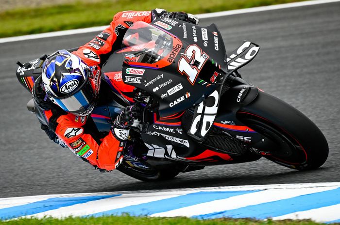 Pembalap Aprilia Racing, Maverick Vinales pada sesi latihan bebas MotoGP Jepang 2022, Jumat (23/9/2022)