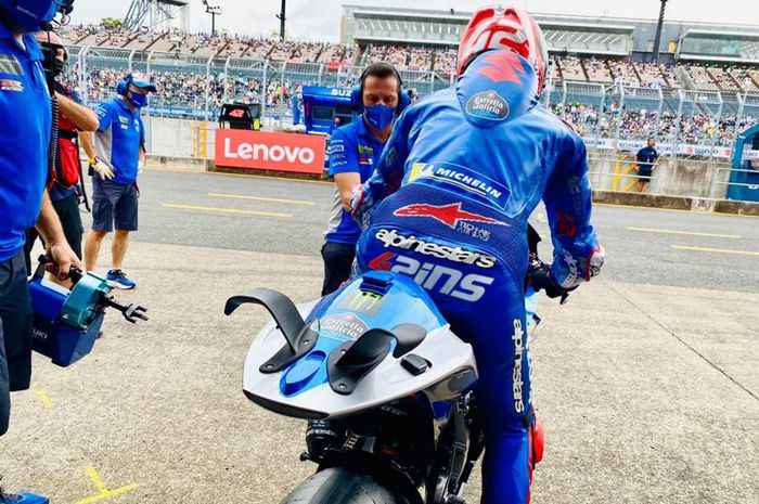 Penampakan saya belakang di motor Alex Rins pada sesi latihan bebas MotoGP Jepang 2022, Jumat (23/9/2022)