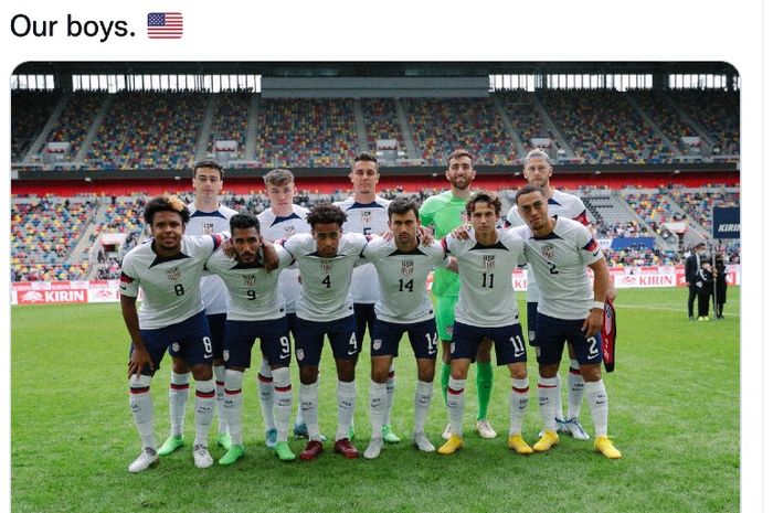 Skuad Amerika Serikat saat bertemu Jepang pada uji coba di Merkur Spiel Arena, Duesseldorf, Jerman, Jumat (24/9/2022).  