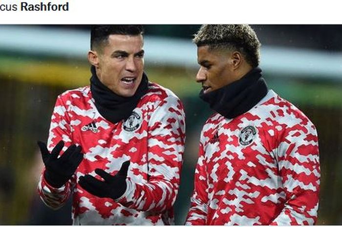 Dua pemain Manchester United, Cristiano Ronaldo (kanan) dan Marcus Rashford (kiri).