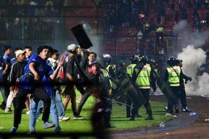 Kondisi kerusuhan di laga Arema Vs Persebaya, Sabtu (1/10/2022) malam. 