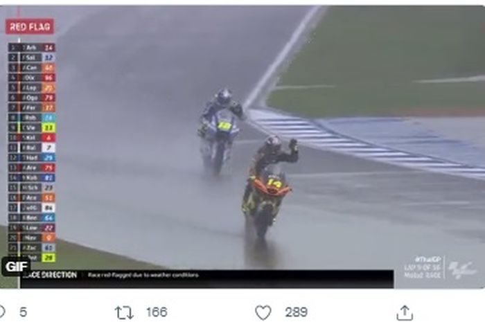 Terjadi hujan yang cukup lebat dalam perebutan hasil Moto2 Thailand 2022  sehingga dikibarkan red flag.