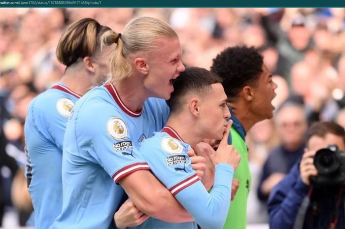 Erling Haaland dan Phil Foden torehan hat-trick bersama saat Manchester City melumat Manchester United 6-3 dalam lanjutan Liga Inggris 2022-2023.