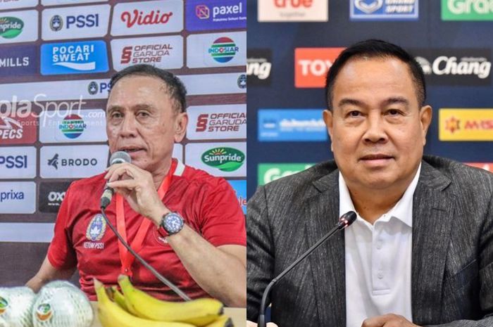 Ketua Umum PSSI Mochamad Iriawan (kiri) dan Presiden FAT Somyot Poompanmoung (kanan).