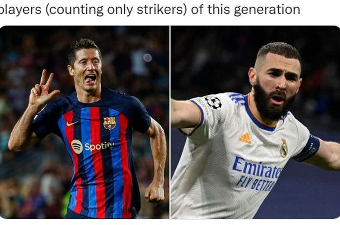 Penyerang Barcelona, Robert Lewandowski, dan bomber Real Madrid, Karim Benzema