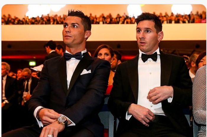 Dua pemain bintang sepak bola, Cristiano Ronaldo (kiri) dan Lionel Messi (kanan).