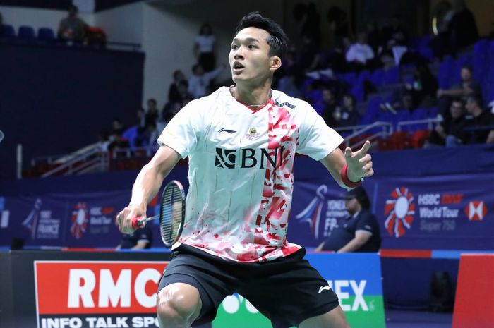 Tunggal putra Indonesia, Jonatan Christie saat tampil pada babak pertama French Open 2022, Selasa (25/10/2022)