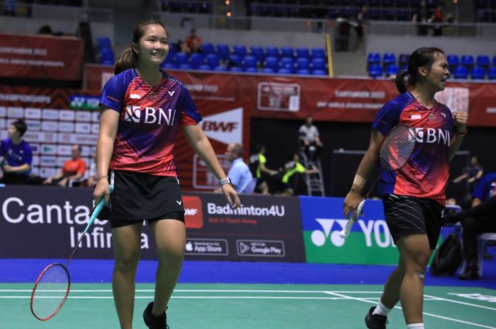 Pasangan ganda putri Indonesia, Rachel Alessya Rose/Meilysa Trias Puspitasari pada pertandingan babak 32 besar Kejuaraan Dunia Junior 2022, Rabu (26/10/2022)