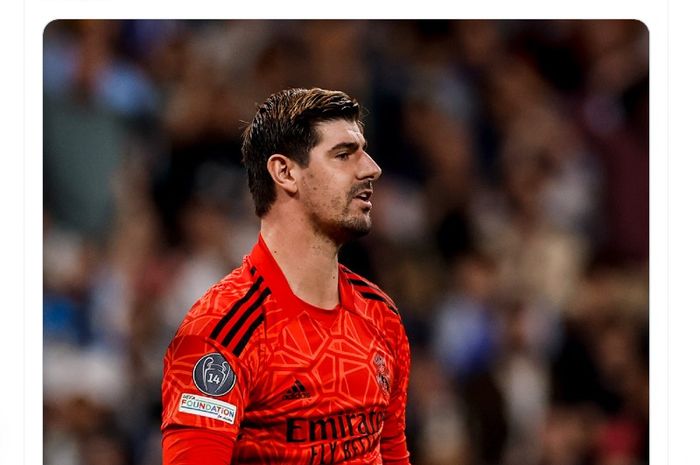 Kiper Real Madrid, Thibaut Courtois, tampil melawan Celtic FC pada pertandingan terakhir fase grup Liga Champions, Kamis (3/11/2022) dini hari WIB di Santiago Bernabeu, Madrid, Spanyol.