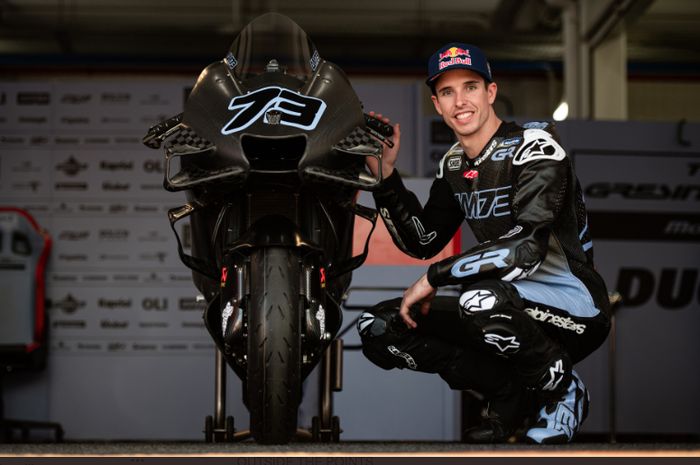 Alex Marquez saat mengenalkan diri menjadi pembalap Gresini Racing untuk Kejuaraan Dunia MotoGP 2023.