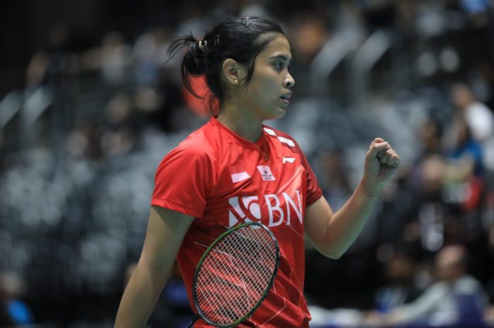 Pebulu tangkis tunggal putri Indonesia, Gregoria Mariska Tunjung, pada babak semifinal Australian Open 2022 di Quay Centre, Sydney, Australia, Sabtu (19/11/2022).