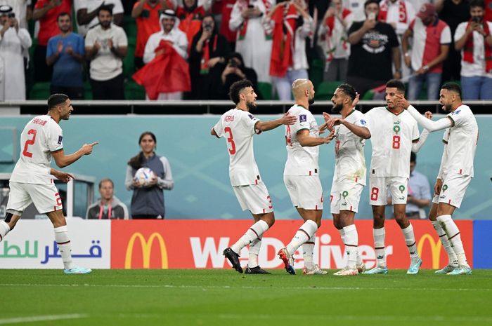  Youssef En-Nesyri mencetak gol kedua bagi timnas Maroko yang membawa keunggulan 2-0 atas timnas Kanada pada laga pamungkas Grup F Piala Dunia 2022.