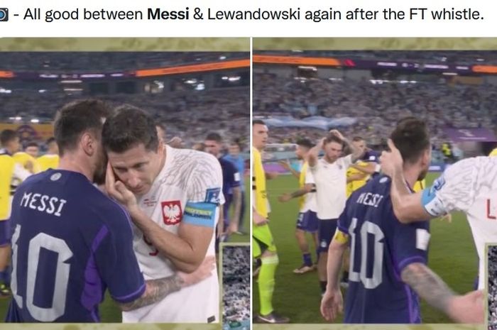 Momen perbincangan Lionel Messi dan Robert Lewandowski.