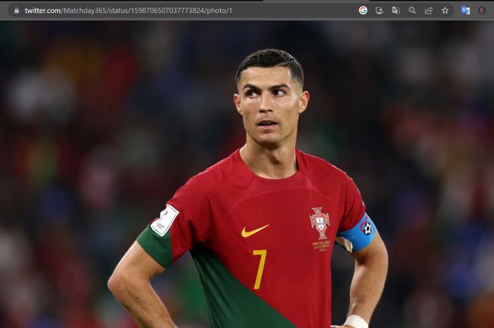 Kapten sekaligus megabintang timnas Portugal, Cristiano Ronaldo, dalam sebuah laga Piala Dunia 2022.