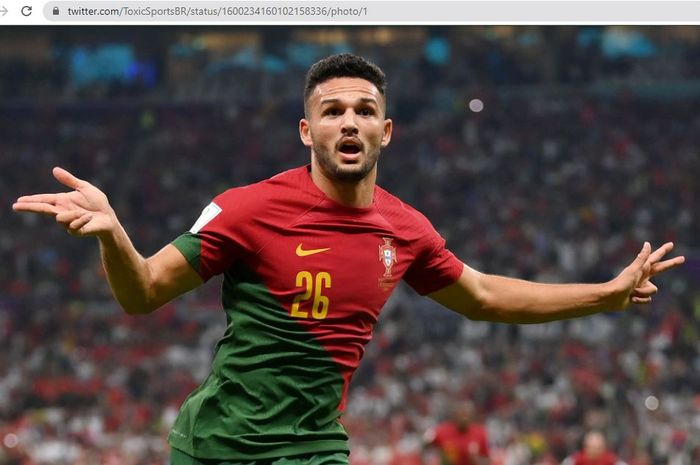 Penyerang timnas Portugal, Goncalo Ramos, mencetak hat-trick ke gawang timnas Swiss dalam laga babak 16 besar Piala Dunia 2022