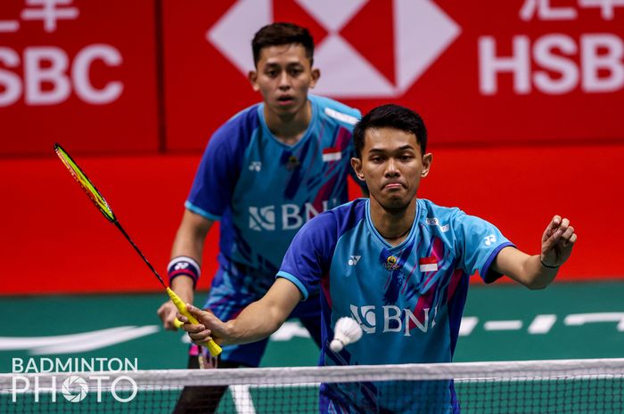 Pasangan ganda putra Indonesia, Fajar Alfian/Muhammad Rian  Ardianto, pada laga kedua grup A BWF World Tour Finals 2022 di Nimibutr Arena, Bangkok, Thailand, Kamis (8/12/2022).