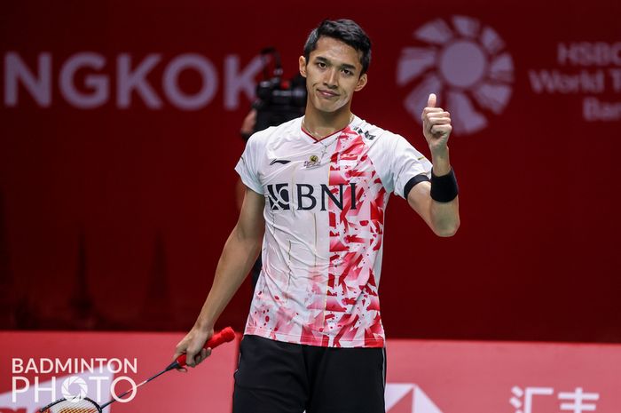 Tunggal putra Indonesia, Jonatan Christie usai memenangi laga terakhir babak penyisihan grup BWF World Tour Finals 2022, Jumat (9/12/2022)