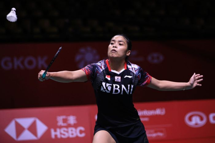 Pebulu tangkis tunggal putri Indonesia, Gregoria Mariska Tunjung, pada laga kedua grup BWF World Tour Finals 2022 di Nimibutr Stadium, Bangkok, Kamis (8/12/2022).