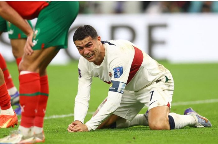 Ekspresi Cristiano Ronaldo saat gagal mengantarkan timnas Portugal melaju ke semifinal Piala Dunia 2022.