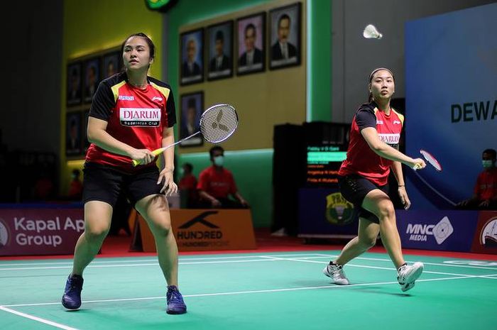 Pasangan Melati Daeva Oktavianti/Febby Valencia Dwijayanti Gani (PB Djarum) pada pertandingan hari pertama di Kejurnas Beregu Dewasa Antarklub PBSI 2022, Senin (12/12/2022)