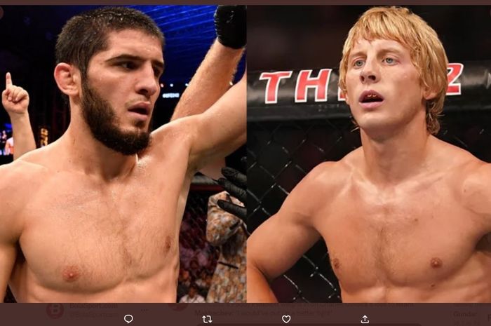 Montase dua petarung kelas ringan UFC, Islam Makhachev (kiri) dan Paddy Pimblett (kanan)