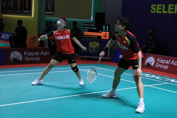 Verrel Yustin Mulia/Priskila Venus Elsadai asal klub Djarum Kudus pada Seleknas PBSI 2022 di pelatnas Cipayung, Jakarta, Selasa (20/12/2022).