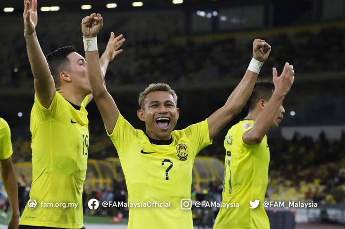 Faisal Halim (nomor 7) mencetak dua gol dalam kemenangan 5-0 Timnas Malaysia atas Laos di Piala AFF 2022.