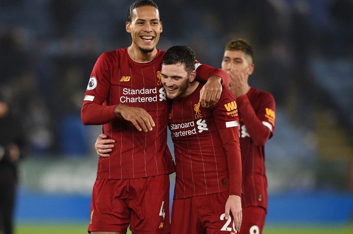 Virgil van Dijk dkk merayakan gol Liverpool ke gawang Leicester City dalam laga Boxing Day Liga Inggris di King Power Stadium (26/12/2019).