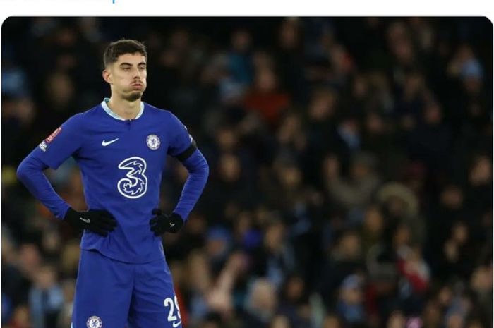 Ekspresi kekecewaan Kai Havertz usai Chelsea mengalami kekalahan dari Manchester City dan tersingkir dari Piala FA 2022-2023.