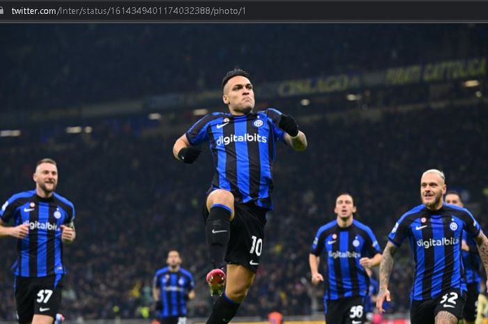 Selebrasi Lautaro Martinez usai mencetak gol ke gawang Hellas Verona dalam laga pekan ke-18 Liga Italia 2022-2023 