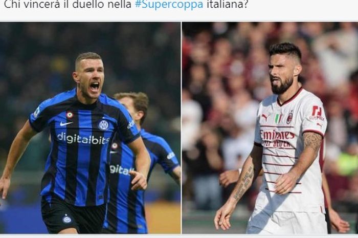 Edin Dzeko (kiri) dan Olivier Giroud (kanan) bisa memecahkan rekor milik Cristiano Ronaldo di Piala Super Italia