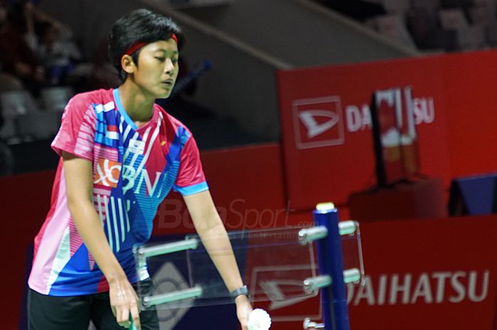 Tunggal putri tanah air, Putri Kusuma Wardani, saat tampil melawan Aya Ohori (Jepang) pada babak pertama Indonesia Masters 2023 di Istora Senayan, Jakarta, Rabu (25/1/2023).