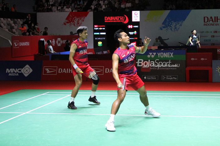 Ganda putra Indonesia Pramudya Kusumawardana/Yeremia Erich Yoche Yacob Rambitan ketika tampil pada babak pertama Indonesia Masters 2023