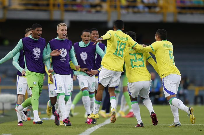 Timnas U-20 Brasil yang berhasil lolos ke Piala Dunia U-20 di Indonesia usai kalahkan Paraguay di Estadio El Campin, Selasa (7/2/2023) pagi WIB.