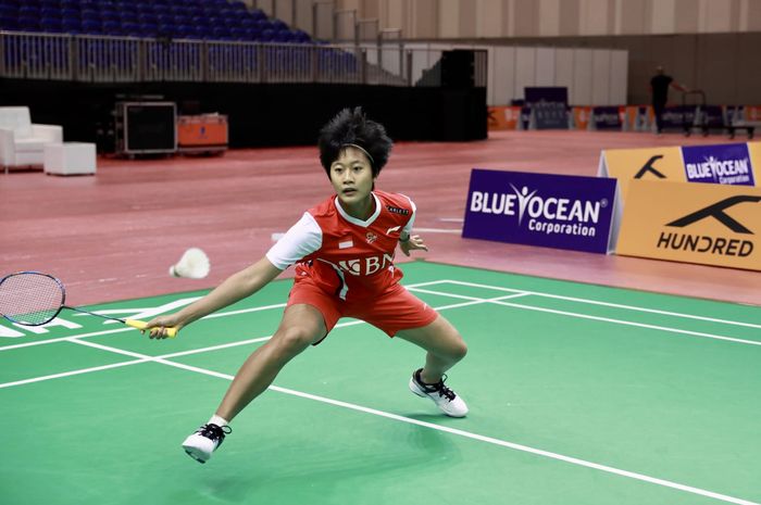 Tunggal putri Indonesia, Putri Kusuma Wardani, saat menjalani sesi latihan jelang Kejuaraan Beregu Campuran Asia 2023 pada Senin, 13 Februari 2023