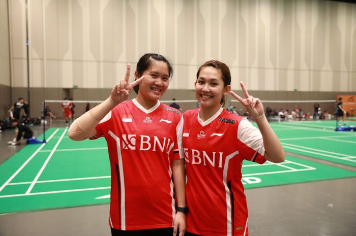 Ganda putri Indonesia, Lanny Tria Mayasari/Ribka Sugiarto, setelah menjalani sesi latihan jelang Kejuaraan Beregu Campuran Asia 2023 pada Senin, 13 Februari 2023