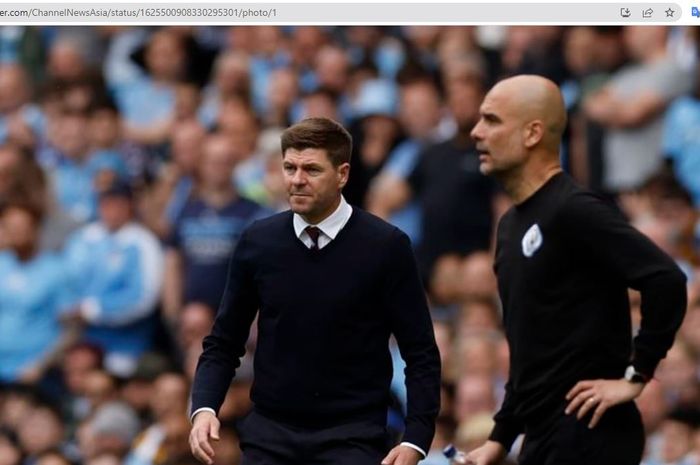 Steven Gerrard (kiri) dan Pep Guardiola (kanan) dalam sebuah laga di ajang Liga Inggris antara Aston Villa dan Manchester City.